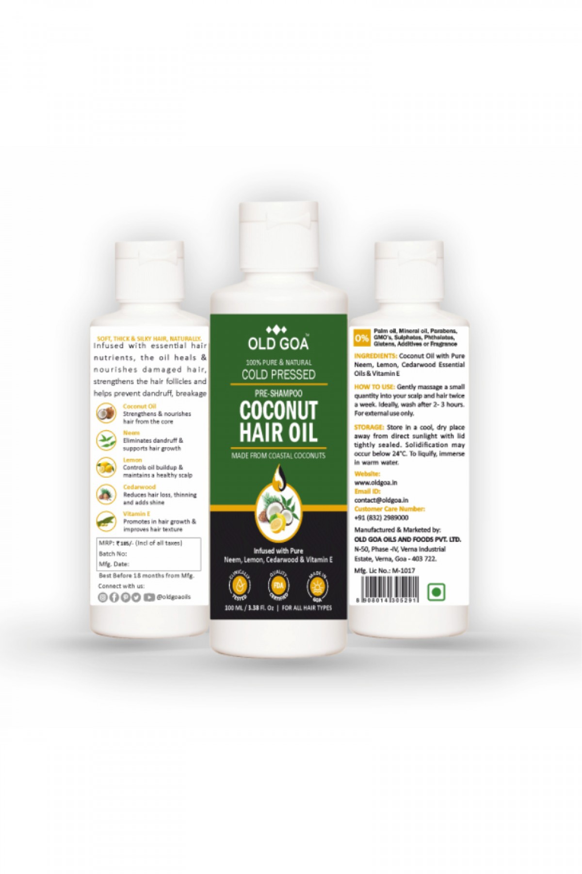  Hair Oil | Pre Shampoo | Cold Pressed | Coconut Oil infused  with Neem, Lemon, Cedarwood & Vitamin E - 200 Ml 