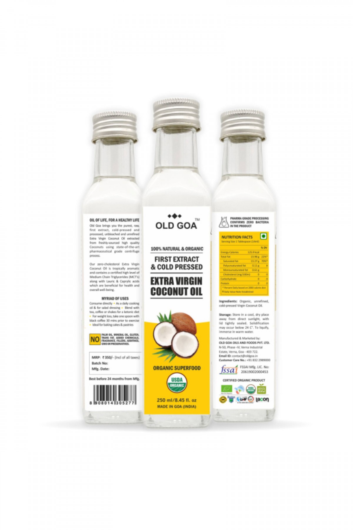 Virgin Coconut Oil | FDA Certified & USDA Organic I First Extract From Fresh Coconuts I Zero Oil Fillers I Pharma Grade I For Cooking, Baking, Frying, Hair & Skin I 100 ml